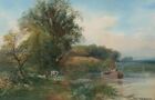 Countryside River Landscape Figure with Tow Horse 1902 by Henry Charles Fox