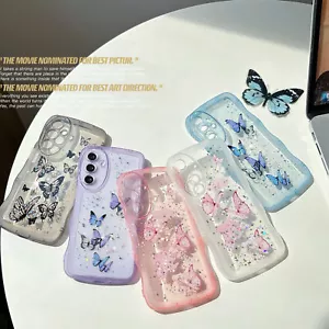 Fr Samsung A14 A15 A16 A34 A54 Wave Butterfly Clear Cute Glitter Case Shockproof - Picture 1 of 13