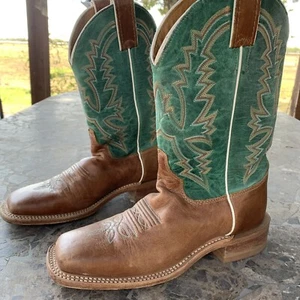 Womens Justin Bent Rail Cowboy Boots BRL317 Brown Turquoise Size 7.5 B - Picture 1 of 6
