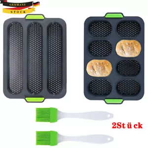 2x Backform Brot Set Silikon Backen Brötchen Backform Antihaft Baguette Form - Bild 1 von 13