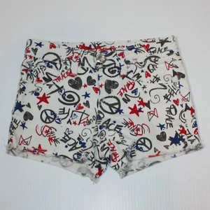 Justice Girl's White Jean Denim Peace Love Sign Printed Cut Off Shorts in size 7 - Picture 1 of 2