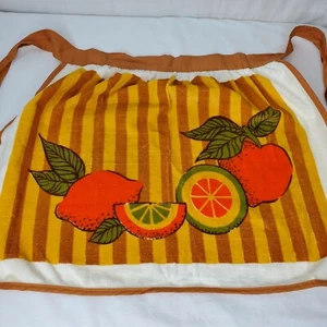 Vintage 60er 70er Frottee Halbschürze Obst Orangen Ernte gold braun orange  - Bild 1 von 7