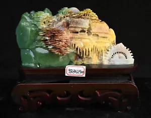 11.2" Chinese Naturally Xiu Jade Craving Landscape Tree House Sculpture - Picture 1 of 19