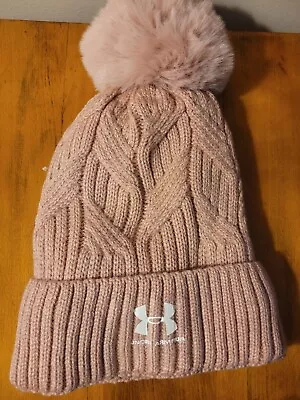 Under Armour Beanie Ribbed Knit OSFM Ladies Soft Pink Fleece Lined Hat ~ NWOT - Image 1 of 3