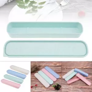 Wheat Straw Tableware Picnic Box Chopsticks Spoon Storage Box Flip Cover Travel - Picture 1 of 14