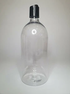 1000ml (1Litre) PET Plastic Clear Boston Bottle & Black Disc Top Cap Any Amount - Picture 1 of 3