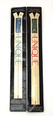 Vtg NOS Unique Invisible Zippers Lot 2 Olive Green 20-22" Copen 7-9" Polyester - Image 1 of 2