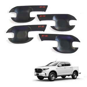 MATTEBLACK DOOR HANDLE COVER INSERT BOWL TRIM RED FONT FOR MAZDA BT-50 TF 21-23 - Picture 1 of 6