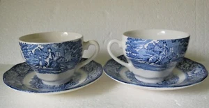 Lot of 2 Vintage Staffordshire Liberty Blue Old North Church Cups & Saucers - Picture 1 of 5