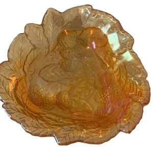 Vintage Indiana Carnival Glass Candy Dish Loganberry Leaves Amber MarigoId Gold - Picture 1 of 8