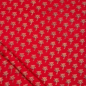 Red Ajrakh Floral Print Fabric Indian Hand Block Indian 100% Cotton Modern Cloth - Picture 1 of 5