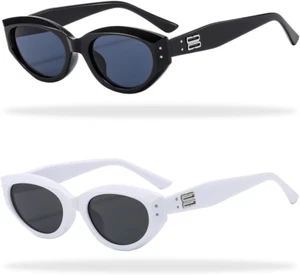 Cateye Sonnenbrille Damen,Mode,2 Stück UV Schutz Sunglasses,Cat Eye Schmale Sonn - Bild 1 von 6
