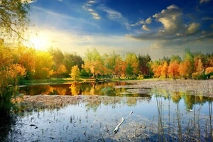 Fototapete - SONNENSEE - (3409) - VLIES - Tapete - Natur Sonnenuntergang Himmel Sonne XXL - Bild 1 von 1