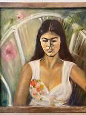 🔥 Vintage Modern Hawaiian Polynesian Woman Portrait Oil Painting - Gibson '74