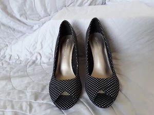 M&S Collection Black & White Fabric Spotty Heeled Peep Toe Shoes Size UK5.5 - Picture 1 of 8