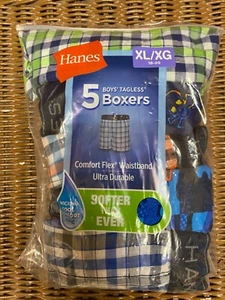 Boys NWOT "Hanes" 5 Boxers multicolored checkered patterns. XL 18-20 - Picture 1 of 2