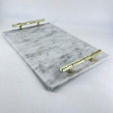 Vintage Italian White Marble Tray Cutting Board Brass Bamboo Style Handles