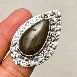 Silver Sheen Obsidian Gemstone 925 Sterling Silver Jewelry Ring Size 9 - Picture 1 of 8