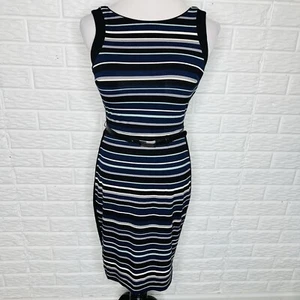 WHITE HOUSE BLACK MARKET WHBM Striped Sheath Dress with Belt Size 4P - Picture 1 of 11