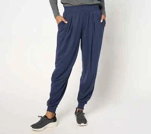 AnyBody Petite Cozy Knit Pleat Detail Joggers w/ Smocked Waist Navy 3XP A672207 - Picture 1 of 3
