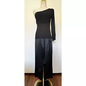 Princess Diana Fav EMANUEL LONDON Late 1990’s One Shoulder Blk Silk Gown - Picture 1 of 13