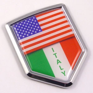USA Italy American Italian Flag Car Chrome Emblem Decal Sticker with adhesive - Imagen 1 de 1