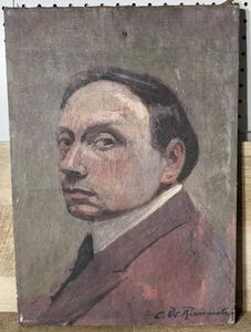 Antique French Realist Oil On Canvas Man In Suit Portrait Signed - Picture 1 of 18