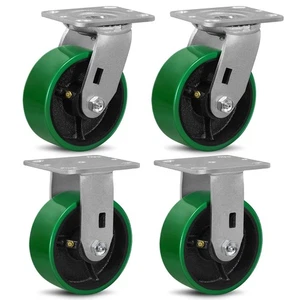 5" X 2" Industrial Heavy Duty Casters Set of 4,Polyurethane Tread Cast Iron C... - Foto 1 di 7