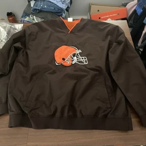 Cleveland Browns NFL V Neck Pullover Windbreaker Mens XL Pullover Side Zip - Picture 1 of 11