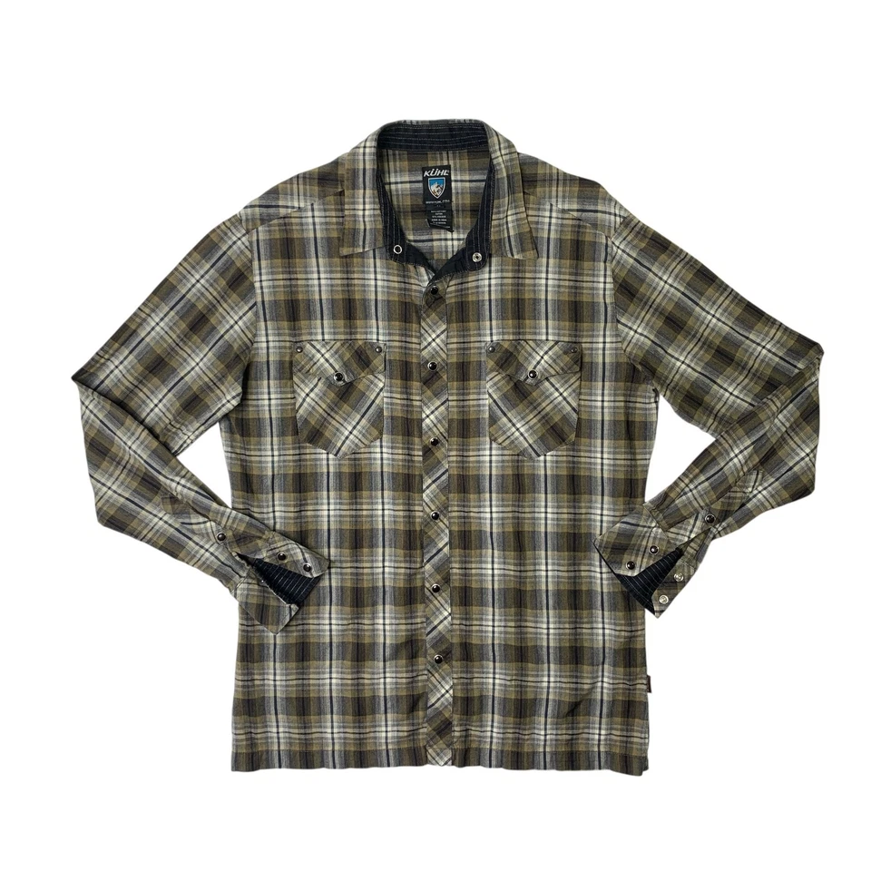 Camisa Kuhl Para Hombres M Mediana Manga Larga Franela a Cuadros Botón Occidental Exterior Foto 1 de 4