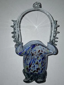Vintage Korb im rumänischen Glasstil mit Henkel bunt meliert 24 cm  - Bild 1 von 6