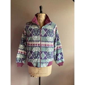 Woolrich Fleece Jacket Women’s Size M Blue Aztec Reversible Bomber - Picture 1 of 11