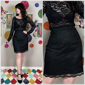 Vintage 1980s Black Lace High Waist Mini Skirt | 26" Waist - Picture 1 of 5