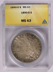 1890-S $1 dollaro d'argento Morgan ANACS MS 63 - Foto 1 di 4