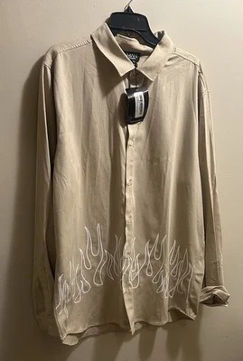 Мужская рубашка Boohoo размер XL на пуговицах образец верхняя графическая верхняя юбка бежевая - Изображение 1 из 4