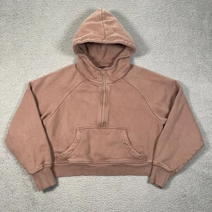 Quince Cropped Fit Hoodie Womens M Brown Half Zip Heavyweight Fleece Scuba - Picture 1 of 9