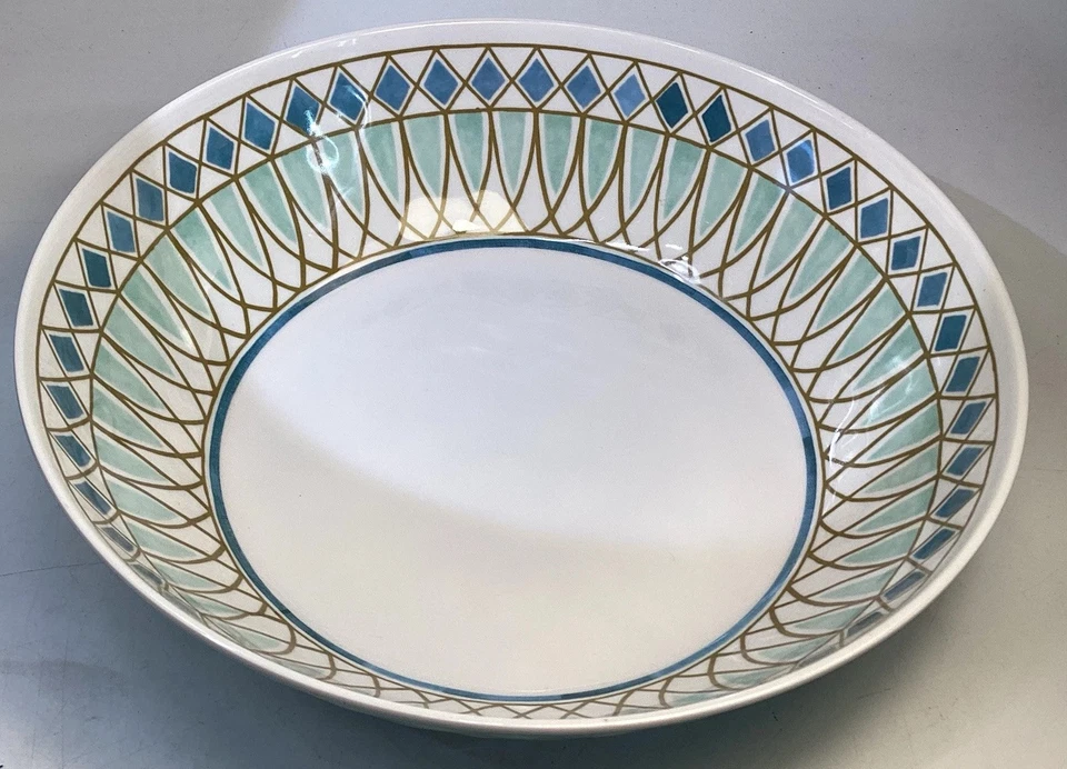 Cynthia Rowley Melamine Serving Bowl Turquoise Blue Green Ivory  Retro 12 Inch Foto 1 de 4