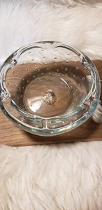 Bullicante Controlled Bubbles Aqua Blue Scalloped Edge Ashtray.  6x6.  EC - Picture 1 of 7