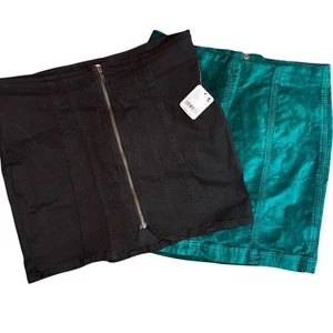 NWT Free People Bundle (2) Two Mini Skirts Black Green Velvet Boho Size 8 - Picture 1 of 14