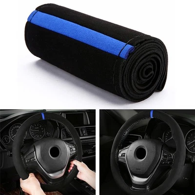Useful Steering Wheel Cover 38cm Anti-Slip Black+Blue Parts Replacement - Image 1 of 4