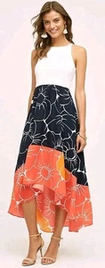 ANTHROPOLOGIE Hutch Peachy abito alto-basso midi bianco arancione navy taglia l $168  - Foto 1 di 8