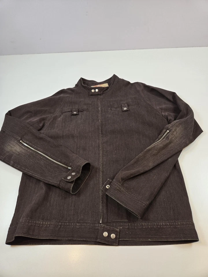 Chaqueta Jeans Guess De Colección Para Hombre Grande Marrón Espiga Algodón Moto Cremallera Años 90 Foto 1 de 4