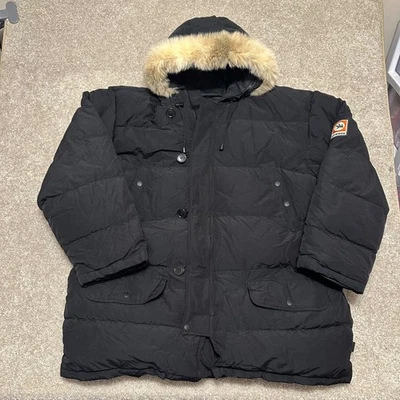 Parka de plumón de lana dorada Spiewak capucha de piel negra XL cálido abrigo de invierno para hombre pluma Foto 1 de 4