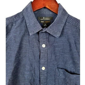Marc Anthony Luxury Slim Fit Shirt Mens Medium Blue Striped Short Sleeve Casual - Picture 1 of 8