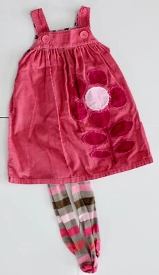 Mini Boden Rosa Coduroy Apliques Flor Jersey/Vestido con Medias, Talla 3-4 Usado en Excelente Condición Foto 1 de 4