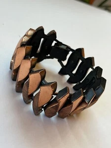 Pulsera de eslabones remolinados lisos y grabados en cobre macizo ancho vintage - 7 pulgadas de largo x - Imagen 1 de 12
