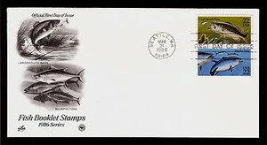 FIRST DAY COVER #2207 - 2208 22c Fish Booklet Stamps ARTCRAFT U/A FDC 1986 - Picture 1 of 2