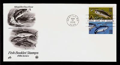 FIRST DAY COVER #2207 - 2208 22c Fish Booklet Stamps ARTCRAFT U/A FDC 1986 - Image 1 of 2
