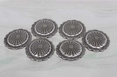 STERLING SET OF 6 SOUTHWESTERN BUTTON COVERS VINTAGE CONCHO DESIGN 925 FINE 6344 - Image 1 of 2