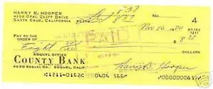 Harry Hooper Autographed Signed Check Boston Red Sox COA 1912⚾️ - Picture 1 of 1